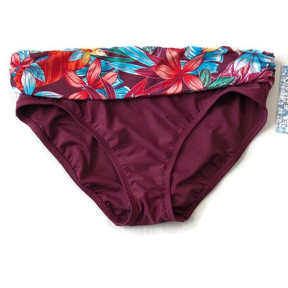 Into the Bleu by Amerex Womens Hipster Bikini Bottom Size 14 Maroon Floral Waist
